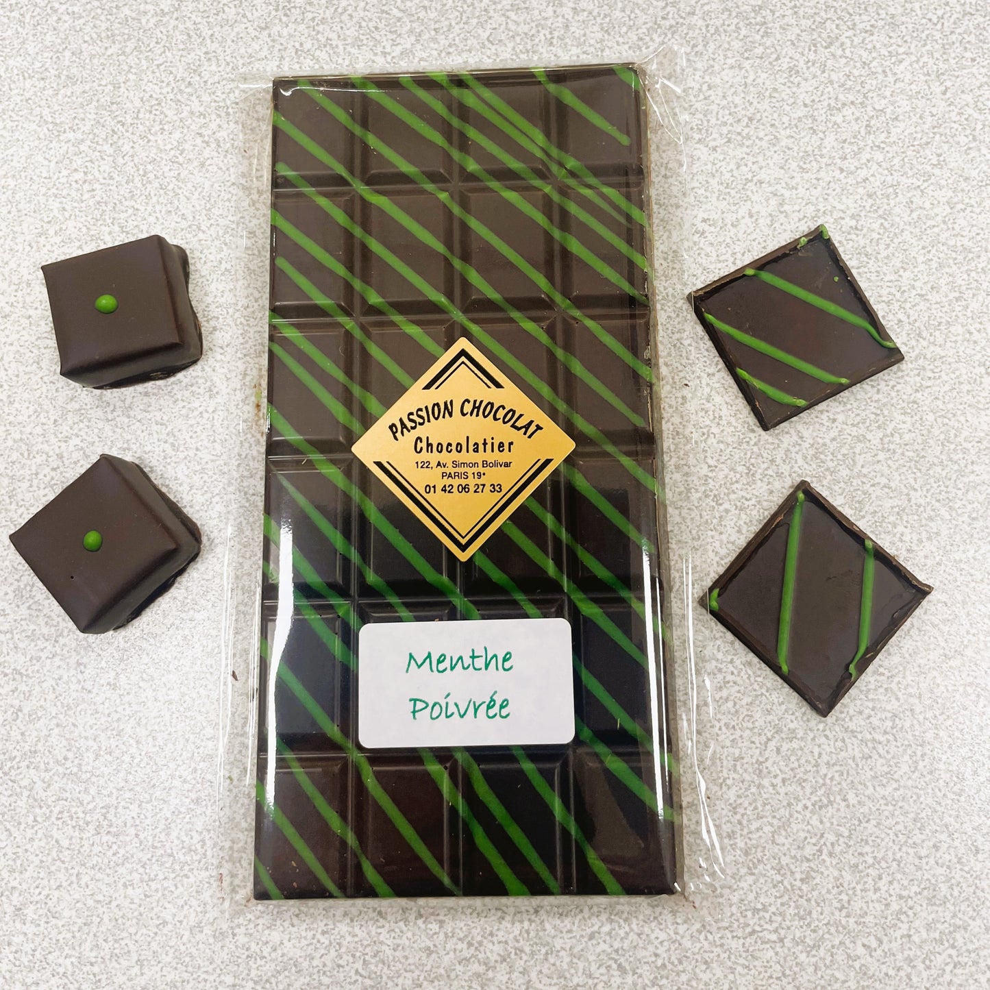 Tablette de chocolat noir à la menthe poivrée de Milly-La-Forêt